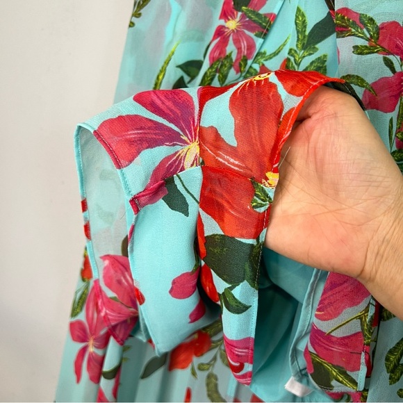 GUESS Women's Uri Floral-Print Walk-Through Romper Coastal Bloom Aqua Print Sz 6 - Picture 9 of 16